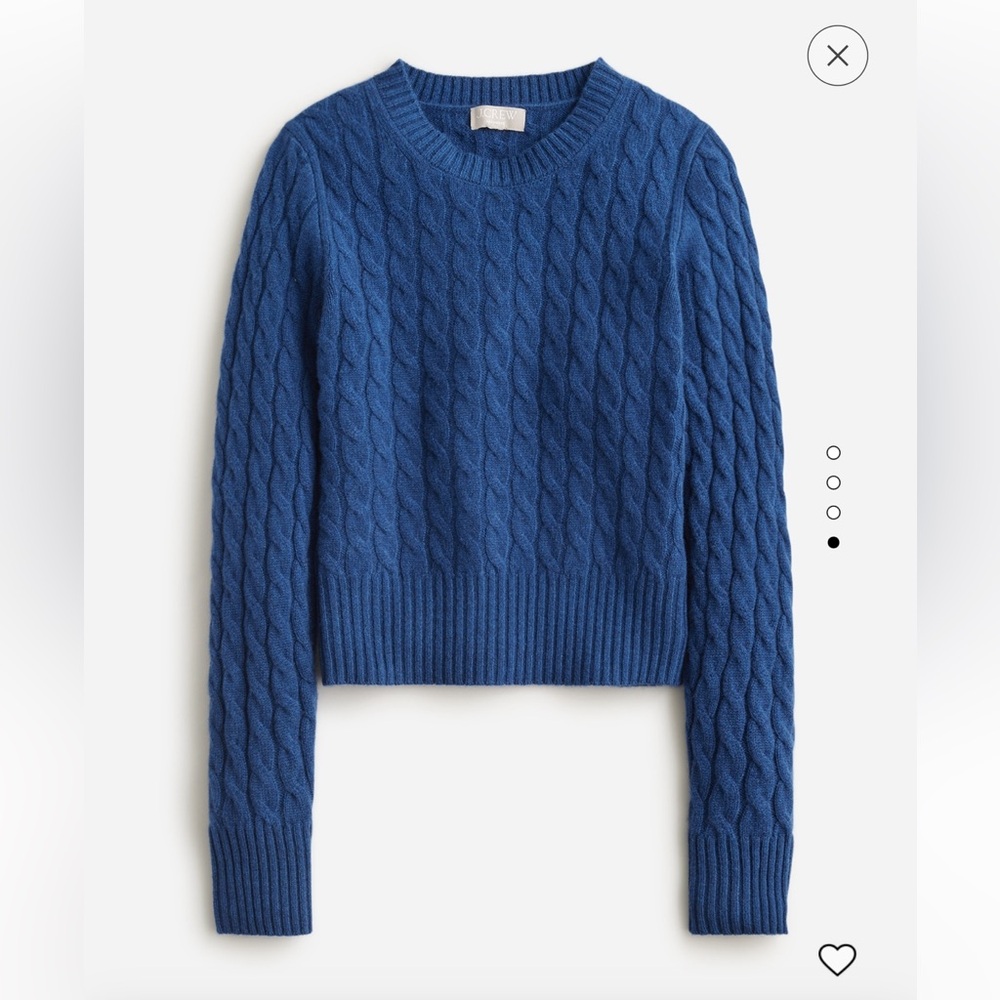 J. Crew Cashmere shrunken cable knit crewneck sweater in Heather Indigo